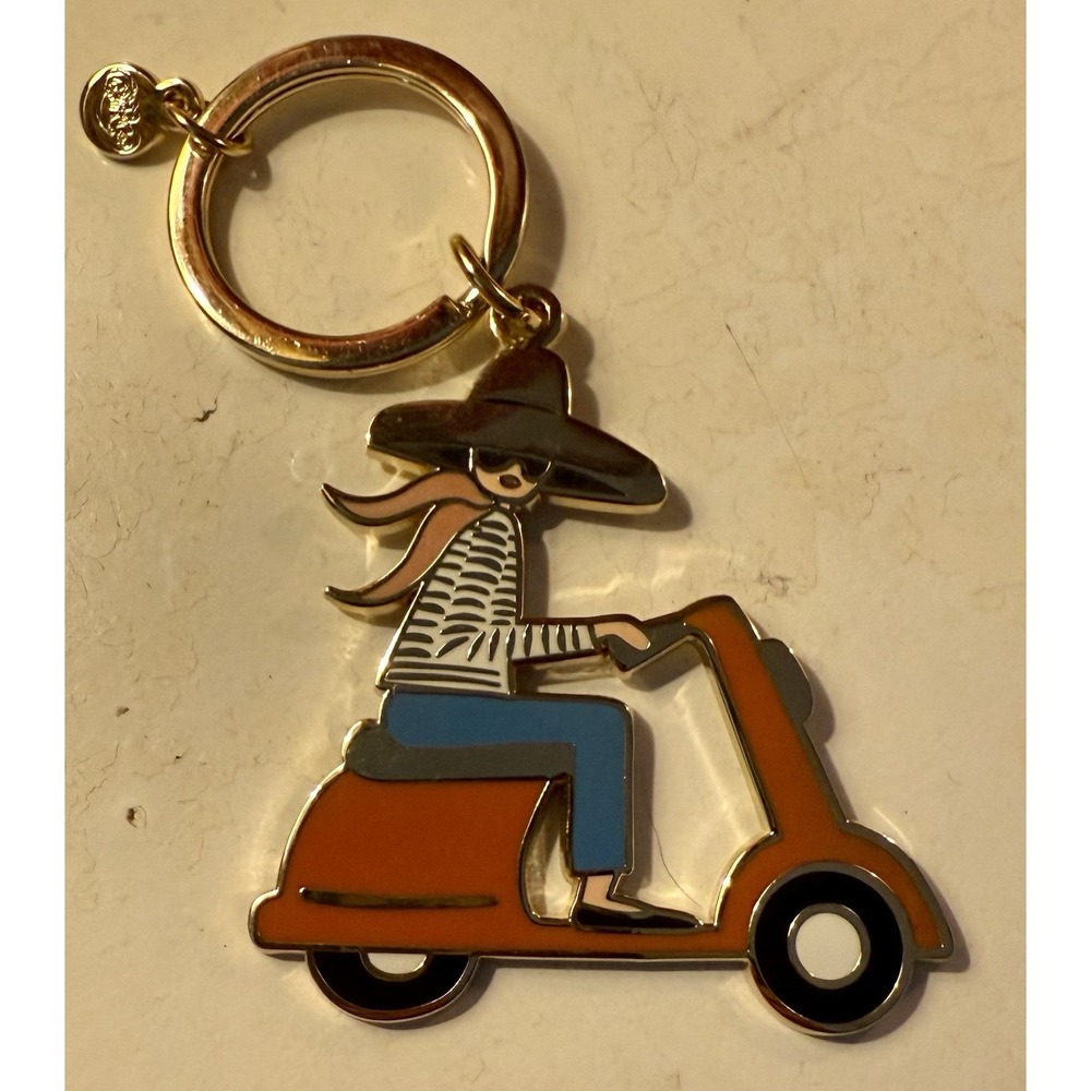 NEW Rifle Paper Co. Enamel Keychain Gold Tone Purse Charm Scooter Vespa Vroom